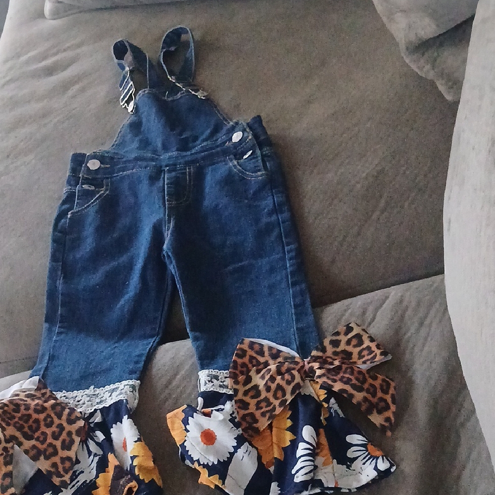 Denim OVERALL JUMPSUIT Bow And Ruffle Hems